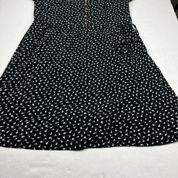 LOFT Fit and Flare Mini Dress Black White Button Casual Pullover Loose Fit XS - Picture 2 of 11